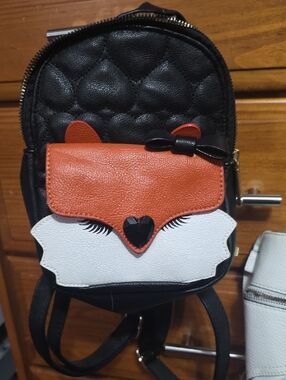 Betsey Johnson Black Mini Backpack with Orange & White Fox Accent